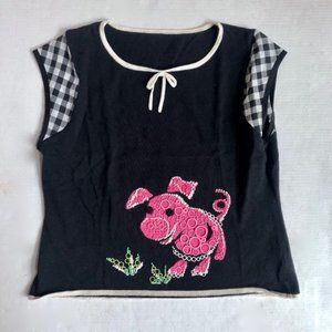 Vintage Y2k Black Pig Beaded Top